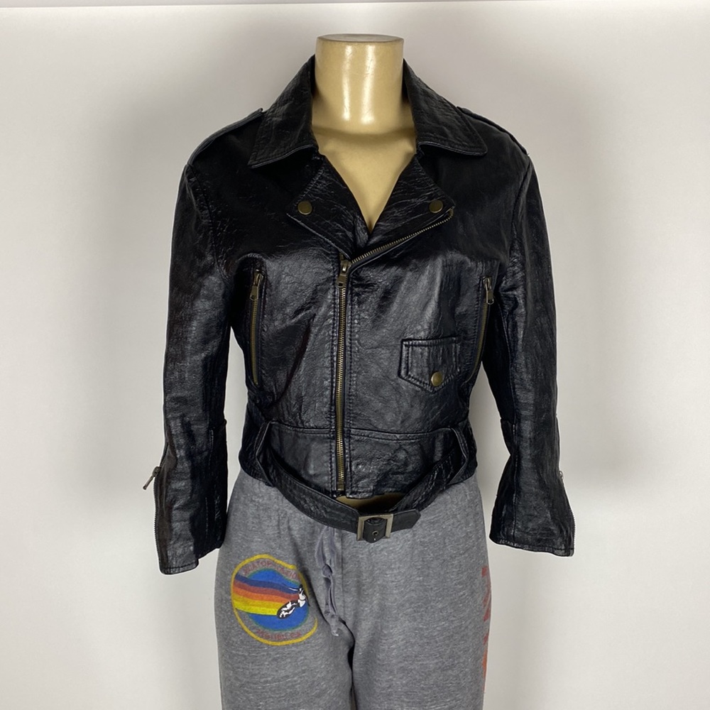 PLEASE ITALIAN LEATHER MOTO JACKET SIZE 42